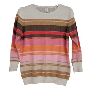 Kule Betty Crewneck Pink Tan Coral Cocoa Ivory Striped Sweater 100% Cotton Large